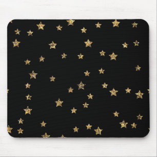 Mousepad Confetti ouro astros brilham brilhando preto elega