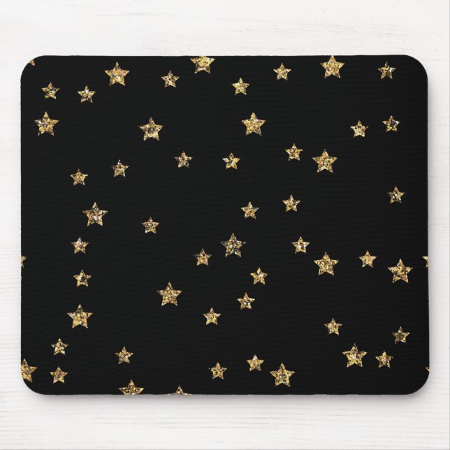 Mousepad Confetti ouro astros brilham brilhando preto elega (Frente)