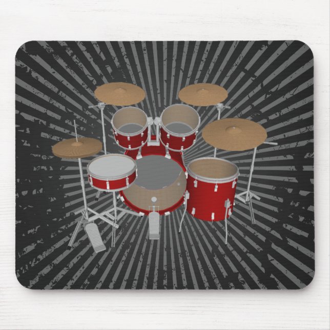 Mousepad Conjunto de Bateria de 5 Peças - Tambores Vermelho (Frente)