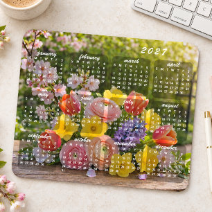 Mousepad Conjunto Floral Colorido e Sofisticado Calendário