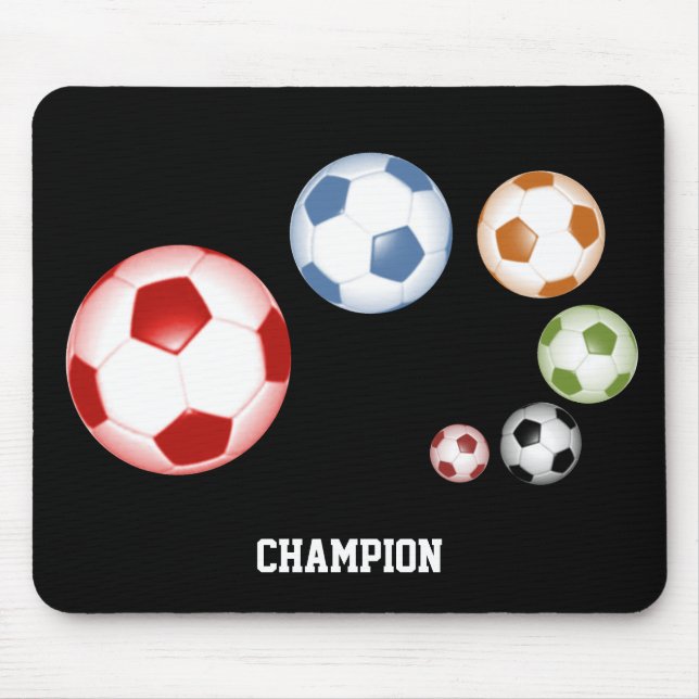 Mousepad Conjunto Fofo de Bolas de Futebol em Preto (Frente)