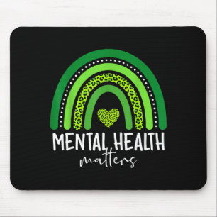 Mousepad Consciência da saúde mental cérebro arco-íris verd