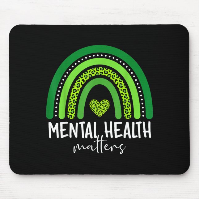 Mousepad Consciência da saúde mental cérebro arco-íris verd (Frente)