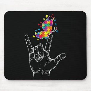 Mousepad Consciência do Autismo Eu Amo Você Sinal de Lingua