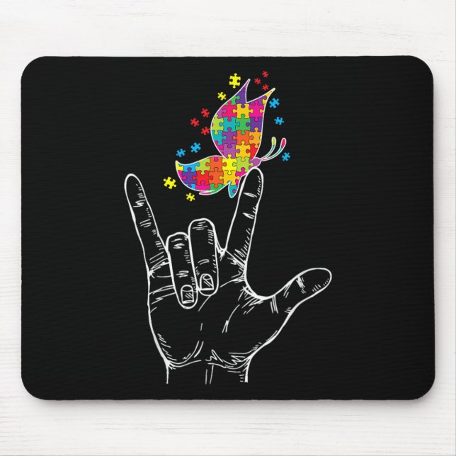 Mousepad Consciência do Autismo Eu Amo Você Sinal de Lingua (Frente)