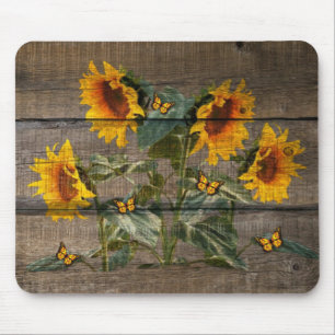 Mousepad Conselho Rústico Girassóis Borboletas