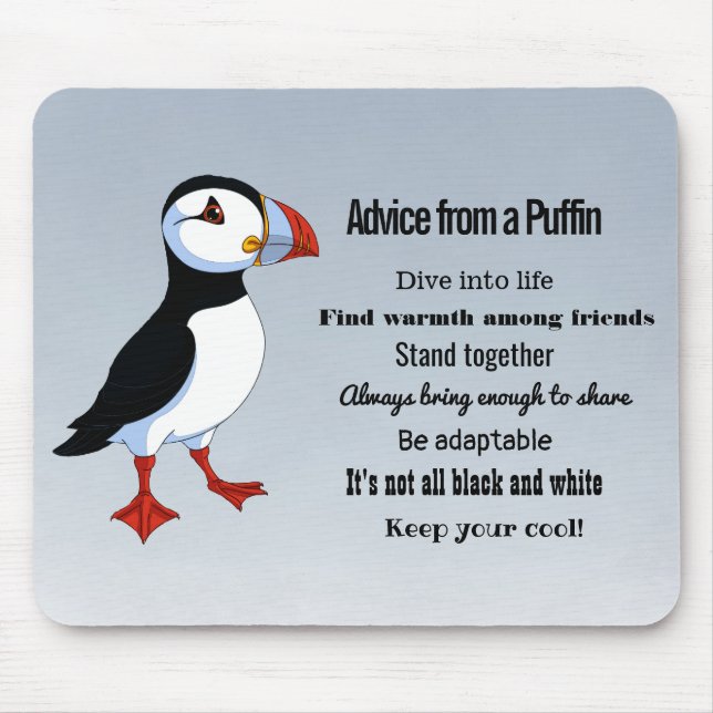 Mousepad Conselhos de um mouse Design Puffin (Frente)