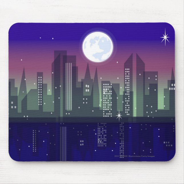 Mousepad Construções iluminadas acima na noite (Frente)
