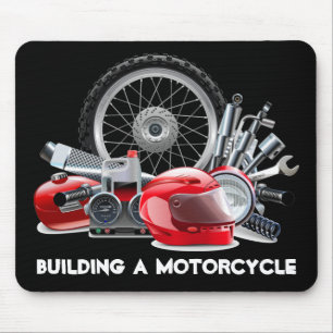 Mousepad Construindo uma motocicleta com desenho de peças