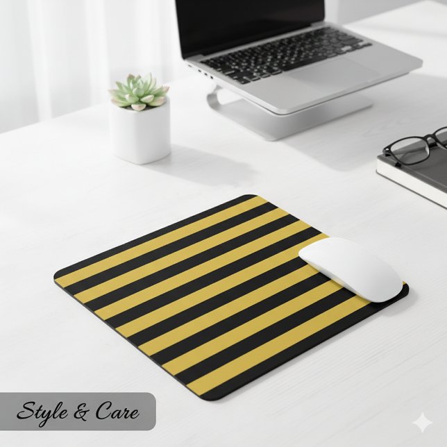 Mousepad Contemporary Black Metallic Gold Stripe Layout (Contemporary Black Metallic Gold Stripe Layout Mouse Pad)