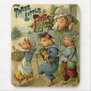 Mousepad Conto de fadas do vintage, três porcos pequenos