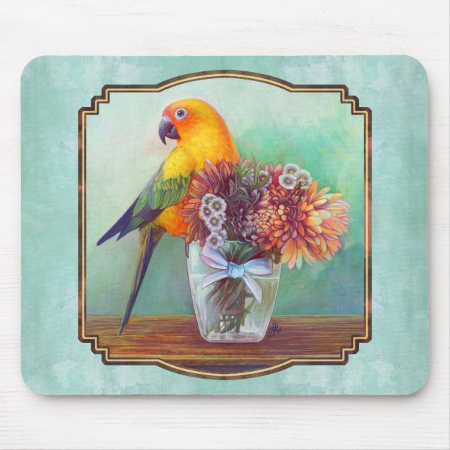 Mousepad Conure e flores de Sun (Frente)