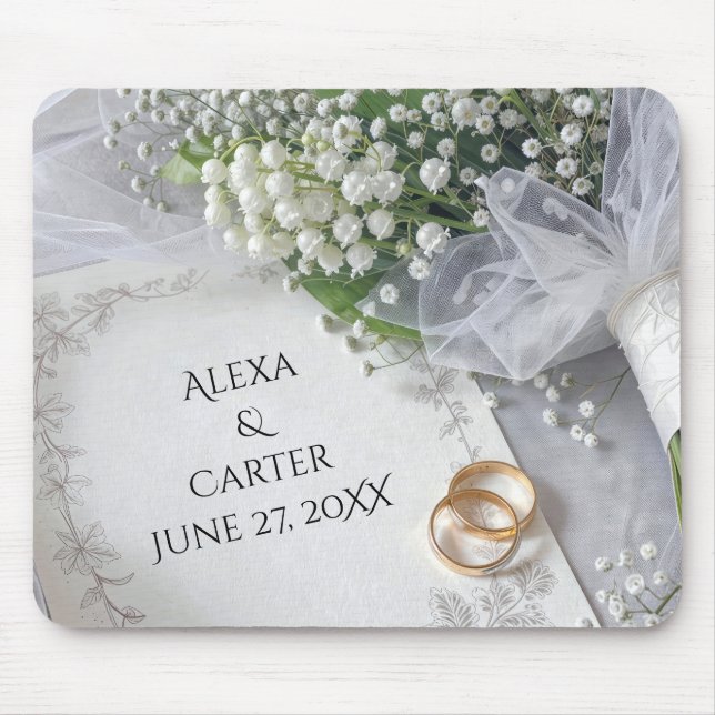 Mousepad Convite de Casamento Com Buquê de Lírio do Vale (Frente)