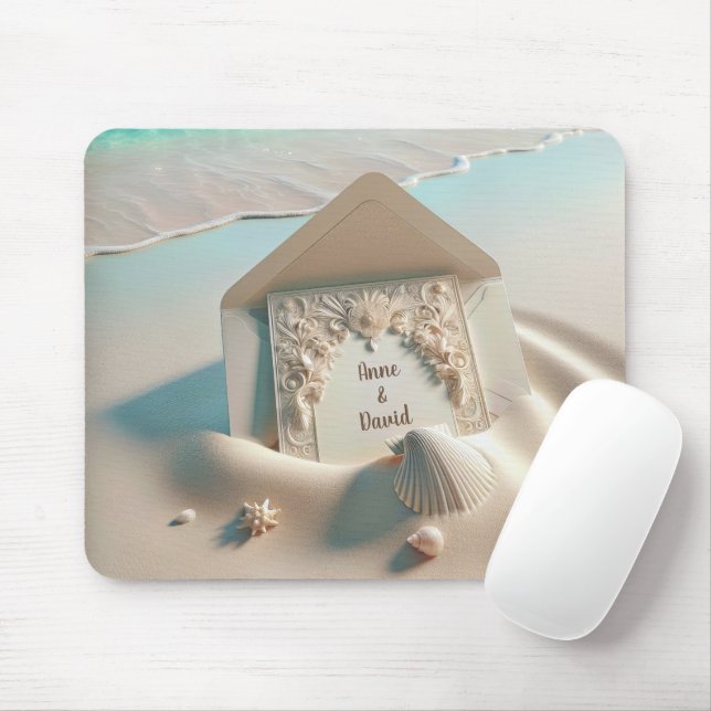 Mousepad Convite De Casamento Na Areia De Praia (Com mouse)