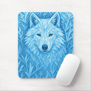 Mousepad Cool Blue Geometric Wolf Low Poly Abstract Gaming