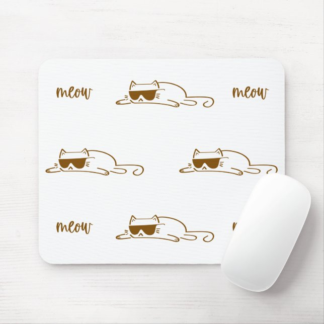 Mousepad Cool Brown Cat with Sunglasses on White Background (Com mouse)