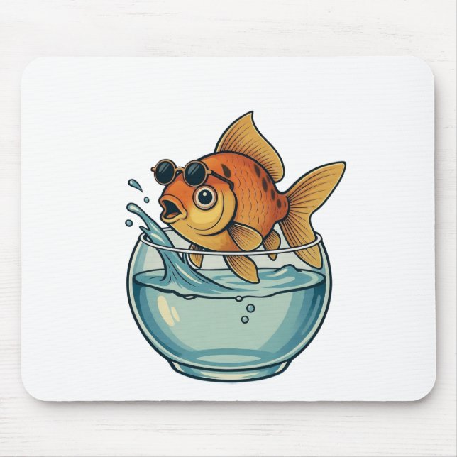 Mousepad Cool Goldfish Splashing in Sunglasses (Frente)