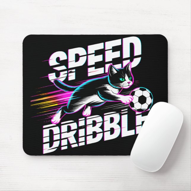 Mousepad Cool Neon Soccer Cat - Gift for Gamers & Cat Lover (Com mouse)