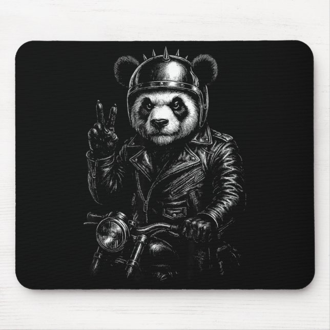 Mousepad Cool Panda Punk Peace Sign Motorcycle  (Frente)