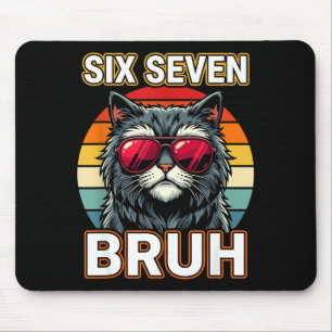 Mousepad Cool Retro Seis Sete Bruh Gato Óculos de Sol Meme