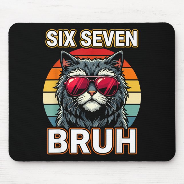 Mousepad Cool Retro Seis Sete Bruh Gato Óculos de Sol Meme  (Frente)