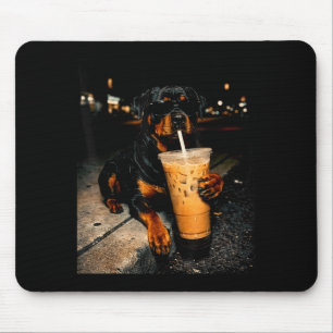 Mousepad Cool rottweiler bebendo café gelado arte engraçada