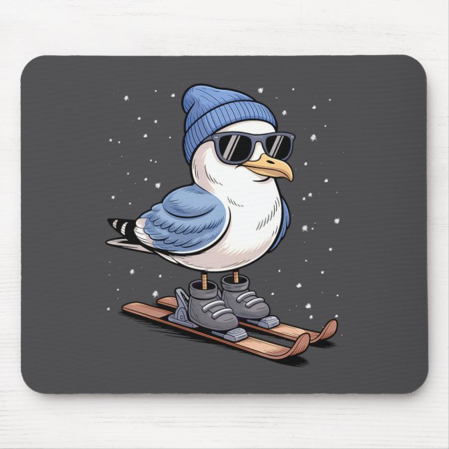 Mousepad Cool Seagull On Skis - Nordic Winter Seagulls Aprè (Frente)