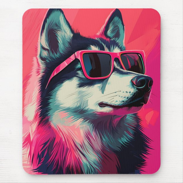 Mousepad Cool Siberian Husky dog with sunglasses (Frente)