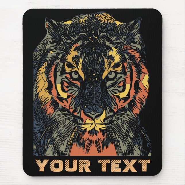 Mousepad Cool Tiger Face Art Add Your Own Text (Frente)