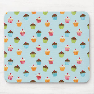 Mousepad Cópia azul do teste padrão do cupcake de Kawaii