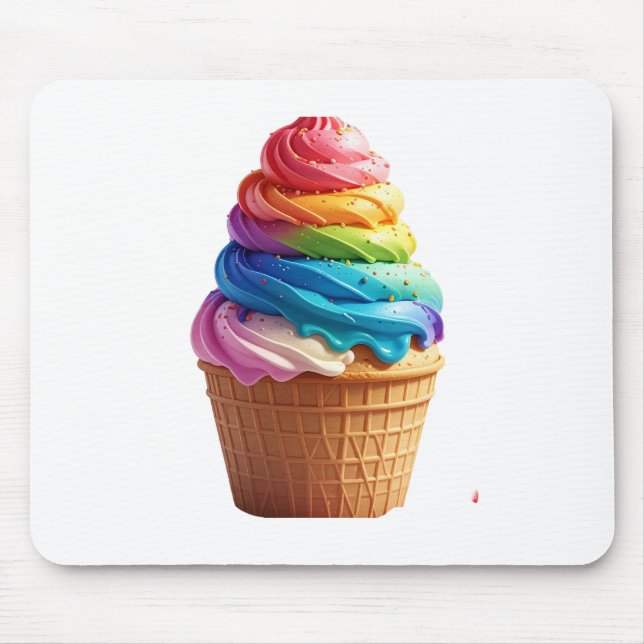 Mousepad Copo de Waffle de Sorvete de Redemoinho de Arco-Ír (Frente)