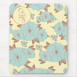 Mousepad Copper Pale Teal Floral em Pastel amarelo