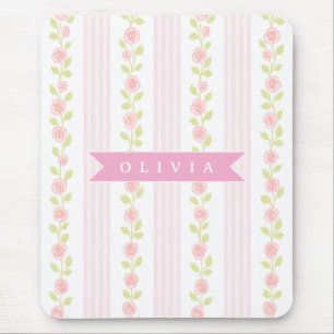 Mousepad Coquete personalizado feminino rosa floral listrad