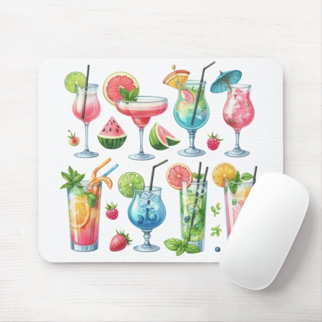 MOUSEPAD COQUETÉIS E FRUTAS DE VERÃO COLORIDOS COMO PASTEL (Com mouse)