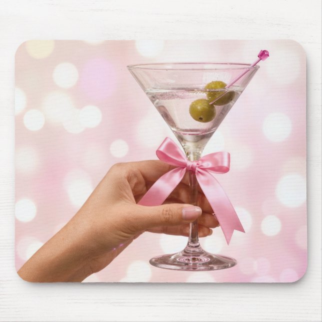Mousepad Coquetel Martini com Laço de Cetim Rosa (Frente)