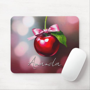 Mousepad Coquette Cherry com Arco rosa e folha