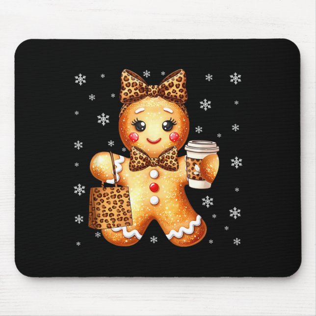 Mousepad Coquette Cute Gingerbread Leopard Bow Christmas Gi (Frente)
