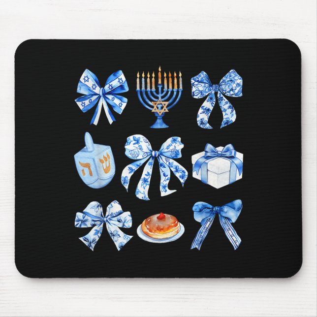 Mousepad Coquette Hanukkah Bow Jewish Bow Menorah Bow Women (Frente)