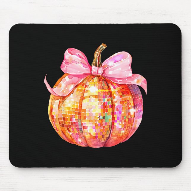 Mousepad Coquette Pumpkin Bow Disco Ball Cute Girly Hallowe (Frente)