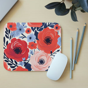 Mousepad Cor Azul Azul Azul Branco Moderno Colorida Floral