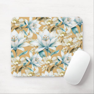 Mousepad Cor d'água botânica, azul, branco, amarelo, lírio
