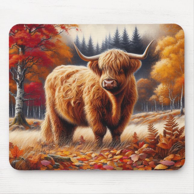 Mousepad Cor d'água do outono da Vaca Highland (Frente)