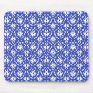 Mousepad Cor damasco à moda. Azul e branco