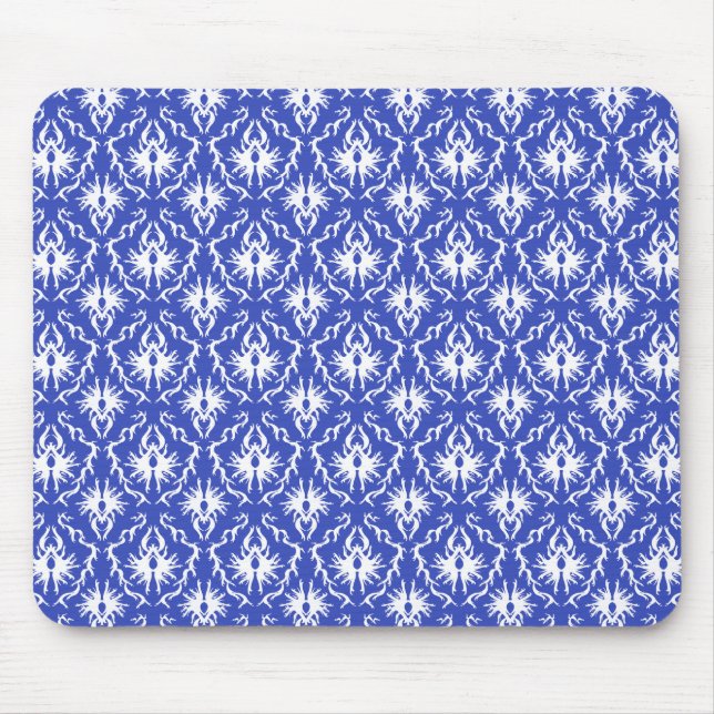 Mousepad Cor damasco à moda. Azul e branco (Frente)