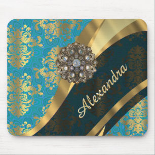 Mousepad cor damasco aqua personalizada bonito