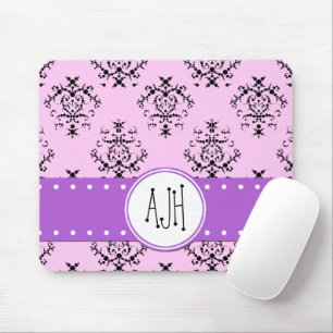 Mousepad Cor damasco, Damasco Rosa, Monograma