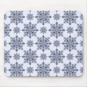 Mousepad Cor damasco de flocos de neve azuis