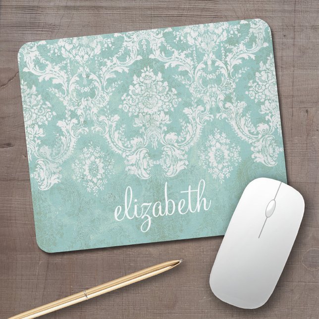 Mousepad Cor damasco de Vintagem Azul de Gelo com Término G (Personalized Mousepad - Add Your  Text)