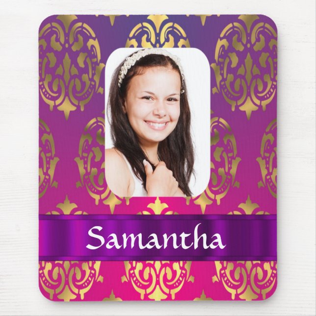 Mousepad Cor damasco rosa personalizada e dourada (Frente)