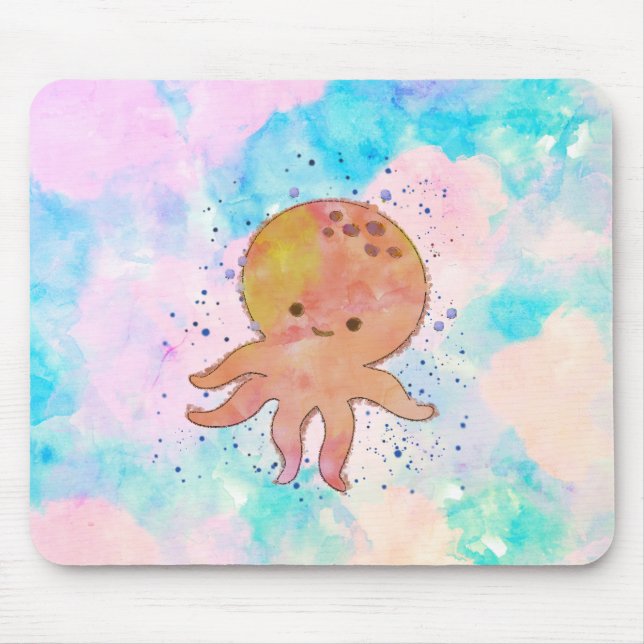Mousepad Cor de Água do Cartoon de Octopus (Frente)